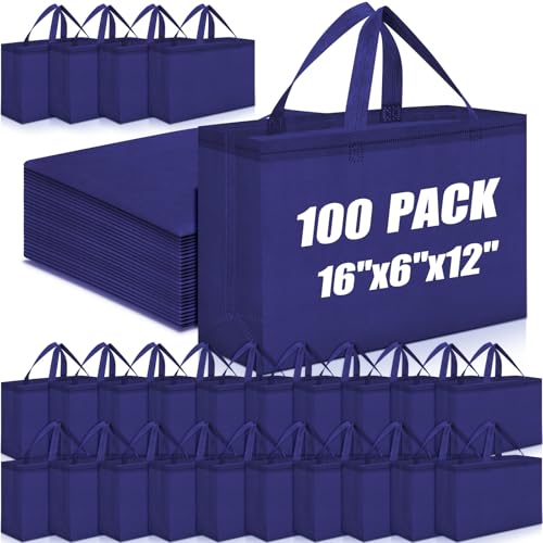 Windyun 100 Pcs Reusable Grocery Bags Large Shopping Tote Bulk, Navy Blue - color: Navy Blue