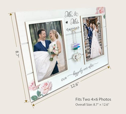 Mr. & Mrs. Wedding Picture Frame, Gift for Couple, K9 Crystal Charm - color: 3. White - Happily Ever After