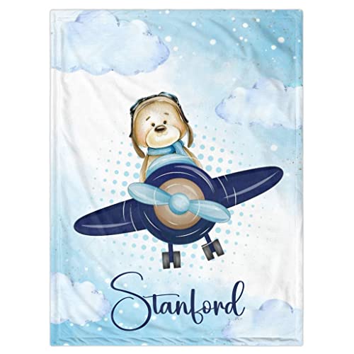 Personalized Baby Blanket for Boys, Custom Baby Blanket with Name Super Soft Personalized Name Blankets for Kids, Custom Little Bear Blankets for Infant Toddler, Babys Gifts for Birthday - color: Bear and Plane