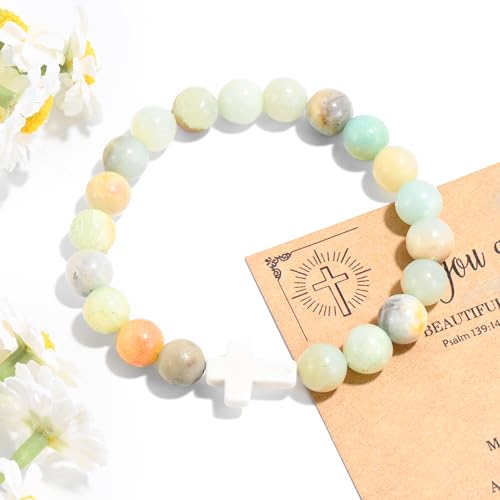 VIBILIA Cross Beaded Bracelets for Women, Birthday Gifts - color: C 1. Cross - Amazonite