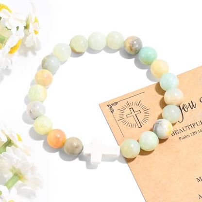 VIBILIA Cross Beaded Bracelets for Women, Birthday Gifts - color: C 1. Cross - Amazonite