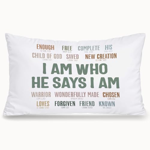 Inspirational Christian 12x20 Pillow Cover, Christian Room Decor, I Am Who He Says I Am Bible Verse Motivational Decorative Throw Pillow Covers Pillowcases for Bedroom Living Room Home Decor - color: Bible(white05)