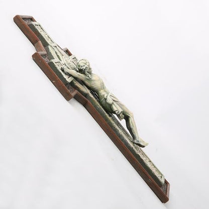 BC Catholic 12”H Crucifix Wall Cross, Celtic Cross for Indoor Garden, Catholic Gifts, Religious Home Decor,Wood Stone Carve Looking, Hand Painted by Buildclassic