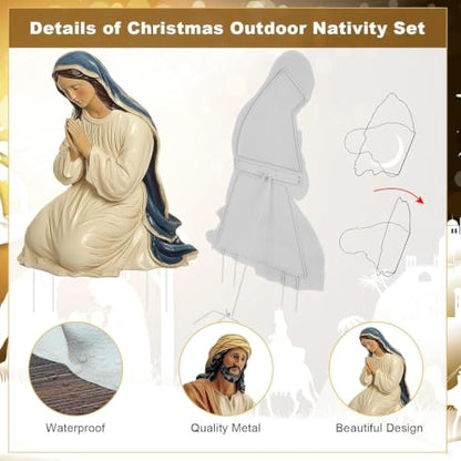 MorningRo 3 Pcs Large Metal Christmas Outdoor Nativity Scene Set (Retro) - size: 60''H