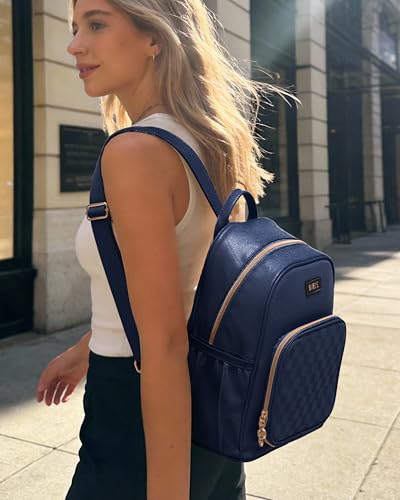 Premium Bible Backpack Set for Women - Stylish Checkered PU Leather Bible Bag with 72 Bible Tabs, 4 Highlighters & 2 Pens - Ideal for Church, Study & Travel - color: Blue