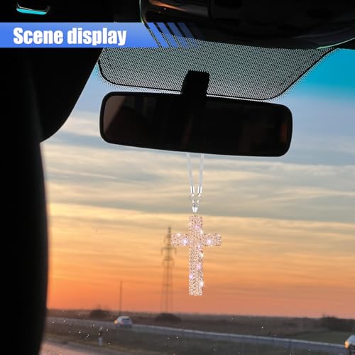 ZIMISI Bling Cross Car Hanging Ornament (Champagne) - color: Champagne