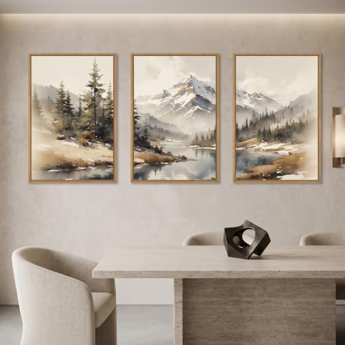 Boho Misty Mountain Watercolor Framed Canvas Wall Art Set-16"x24"x3 - color: Misty Mountain Wall Art, size: 16"L x 24"W