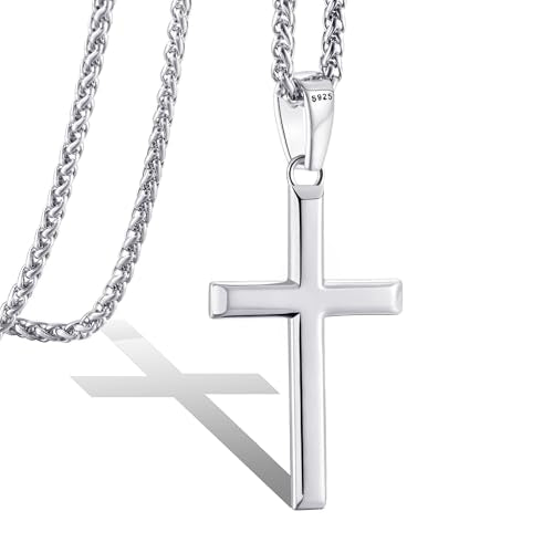 LOFITOR Mens Sterling Silver Cross Necklace for Women S925 Crucifix Pendant - size: 26 inches, style: Classic Cross Necklace