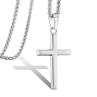 LOFITOR Mens Sterling Silver Cross Necklace for Women S925 Crucifix Pendant - size: 20 inches, style: Classic Cross Necklace