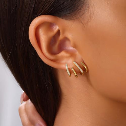 18K Gold Plated Hoop Earrings for Women, NICKEL-FREE & HYPOALLERGENIC, Timeless Jewelry Gift - color: gold-J