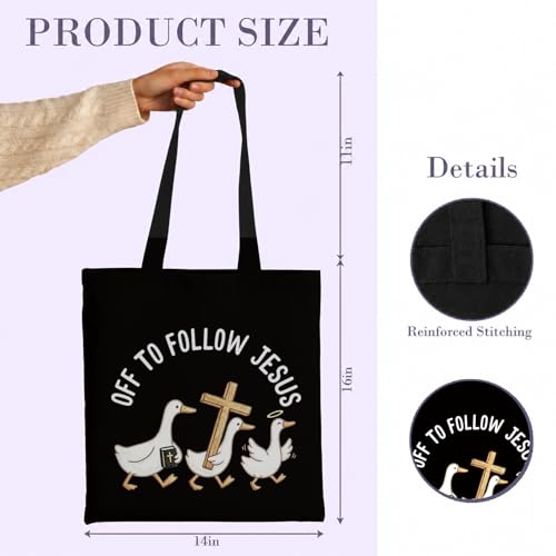 Chicimln Christian Goose Tote Bag, off to Praise the Lord Bible Verse Canvas Tote Bags - color: Black 03