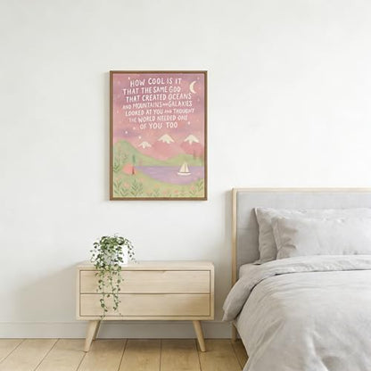 Paivovi Framed Same God Creation Inspirational Christian Bible Canvas Art,Mountain Nursery Decor,Pink Set of Christian Girl Bedroom Dorm for Girly Adoption Gift 12x16in
