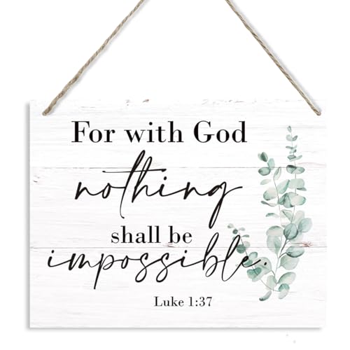 Christian Wall Decor, Rustic Wood Hanging Sign, Bible Verse Home Decors, Motivational Office Decor, Inspirational Christmas Gift, Scripture Luke 1:39 Sign - For With God Nothing Shall Be Impossible - color: 4