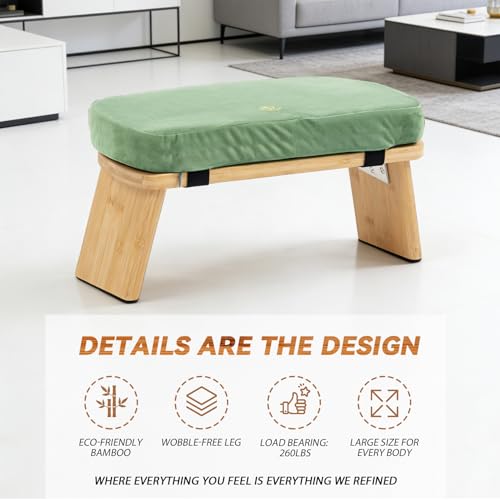 Bamboo Meditation Bench, Foldable Prayer Stool (Green-Bag) - color: Green-bag