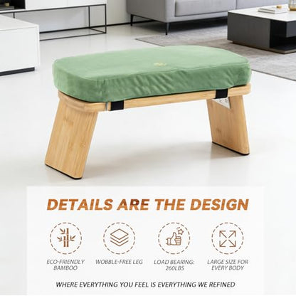 Bamboo Meditation Bench, Foldable Prayer Stool (Green) - color: Green