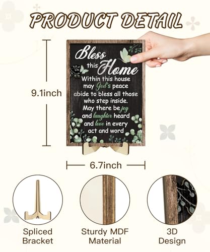 Putuo Decor Welcome Home Sign - Bless This Home Within This House, 2 Layer Blessing Plaque with Wooden Stand for Entryway Table Decor, Green Christian House Display with Butterfly, Gift for Housewarming - color: Bless This Home -Green