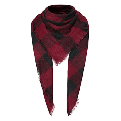 American Trends Scarfs for Women Winter Triangle Scarf Classic Plaid Warm Scarf Soft Scarves Knitted Wrap Shawl - color: Triangle Red & Black