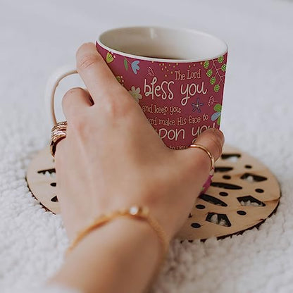 Christian Coffee Mug with Gift Box, 12 oz Ceramic, with Bible Verse - color: Pink / Bless You