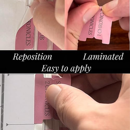 Thinkor Reposition Laminated Bible Tabs, Large Print Pink Stickers, Easy to Read & Apply Bible Tabs for Women and Man - color: Ombre Pink