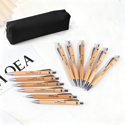 Bible Verse Pens 25 Pcs with 12 Christian Pens & 12 Refills & 1 Black Pen Pouch Bamboo Retractable Ballpoint Pens Inspirational Quote Pen Religious Gifts for Men Women - color: Deep Black