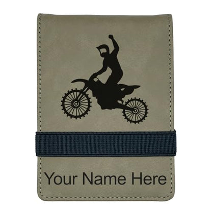 LaserGram Mini Padfolio with Notepad and Pen, Motocross, Personalized Engraving Included (Light Brown) - color: Light Brown