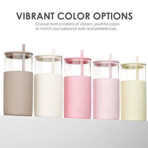 SANDJEST Glass Tumbler with Straw and Lid, Glass Water Bottle with Silicone Sleeve 20oz with Bow, Smoothie, Iced Coffee Cup, Bow Gifts for Women Teen Girls Birthday Christmas - color: Bow 3