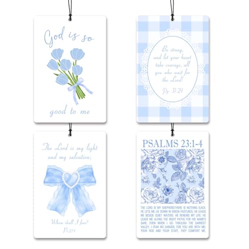 4 Pcs Christian Car Air Fresheners, Blue Bow Bible Verse Car Accessories - color: bluebow