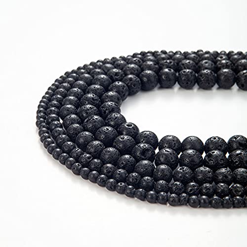 100Pcs Natural Stone Beads 8mm Lava Beads Round Gemstone Loose Beads with Elastic Bracelet String for Bracelets Necklace Jewelry Making - color: Black Lava, size: 8mm