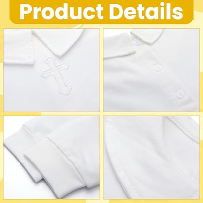 4 Pcs Baby Boy Baptism Outfits with Cross Christening Outfit Jumpsuit Hat Shoes Socks for Newborn Infant Boys - size: 6-12 Month