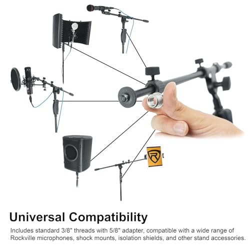 Rockville RVMIC3 V2 Black Tripod Mic Stand with Metal Hand Clutch and Boom