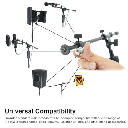 Rockville RVMIC3 V2 Black Tripod Mic Stand with Metal Hand Clutch and Boom