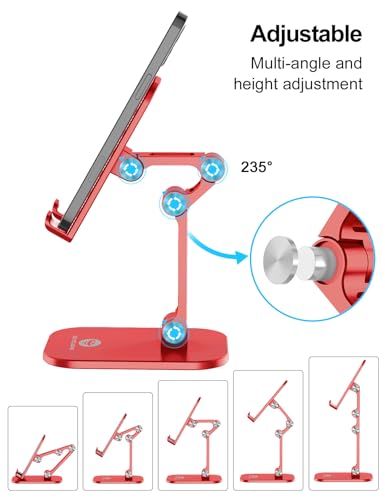 OCYCLONE Phone Stand for Desk, Foldable Cell Phone Stand Holder, Red - color: Red