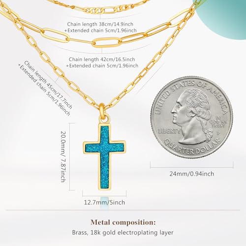 Cicy Bell Cross Pendant Necklace 18k Gold Plated Layered Necklaces - color: Style D-Blue