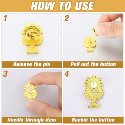 Hoteam 50 Pcs First Communion Enamel Lapel Pins Bulk Chalice with Grapes and Wheat Gold Plated Religious Pins Gifts for First Holy Communion Catholic Baptism Christian Memorial Favors - style: Classic Style