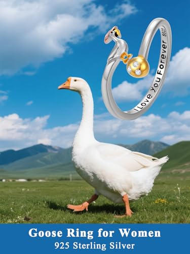 Dorunmo Adjustable Open Rings 925 Sterling Silver Cute Animal Rings for Women Vintage Jewelry Gifts - style: Goose