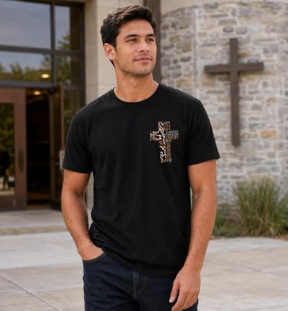 Christian Shirts for Men I Can Do All Things Through Christ Cross T-Shirt - color: Black, size: XX-Large