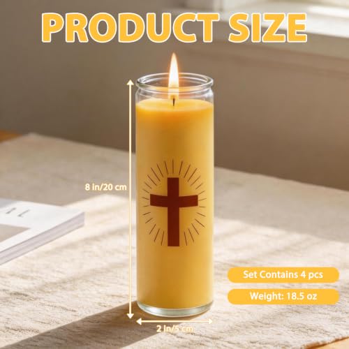 4 Pack Beeswax Prayer Candles, Devotional Candles in Glass - size: 4