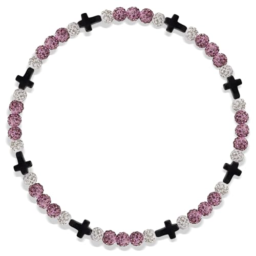 Beaded Baseball Necklace | Adjustable Sports Rope Chain with Baseball Cross Charm - Great Baseball Drip Gift for Players and Fans - color: Purplish Red-White-Blk