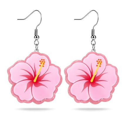 Christian Statement Earrings for Women, Acrylic Dangle Earrings, Lightweight Comfortable, Non Tarnish Hooks, Faith Jewelry, Religious Gift for Women - color: Cute Hibiscus Flower
