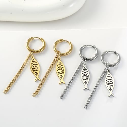Ichthus Fish Dangle Earrings Ichthus Cross Earrings Christian Jesus Fish Earrings Religious Jewelry Christian Symbols Accessories Gift for Women - color: Jesus Fish silver