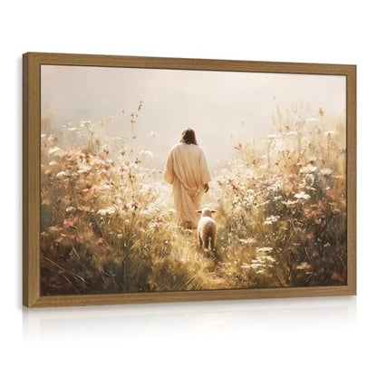Snlihc Wood Framed Good Shepherd Jesus Lamb Hallway Wall Art 16x24 in - color: Lamb(Wood), size: 24"L x 16"W