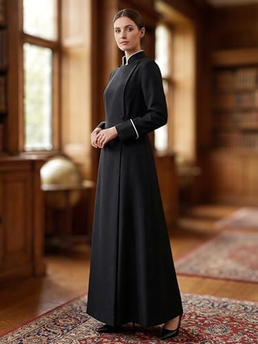Womens Medieval Anglican Clergy Robe Cassock Priest Coat Pulpit Robe for Church Minister Altar Server Vestments - color: Black, size: Small
