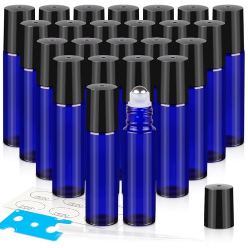 10ml Roller Bottles for Essential Oils, 24Pack Glass Roll on Bottles - color: Blue