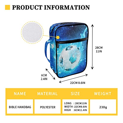 Coldinair Blue Starry Soccer Print Bible Cover for Men Teens Kids Boys,Galaxy Soccer Carrying Book Case Church Bag Bible Bag with Handle and Zippered Pockets - color: Blue Starry Soccer