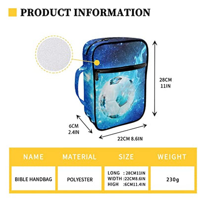 Coldinair Blue Starry Soccer Print Bible Cover for Men Teens Kids Boys,Galaxy Soccer Carrying Book Case Church Bag Bible Bag with Handle and Zippered Pockets - color: Blue Starry Soccer