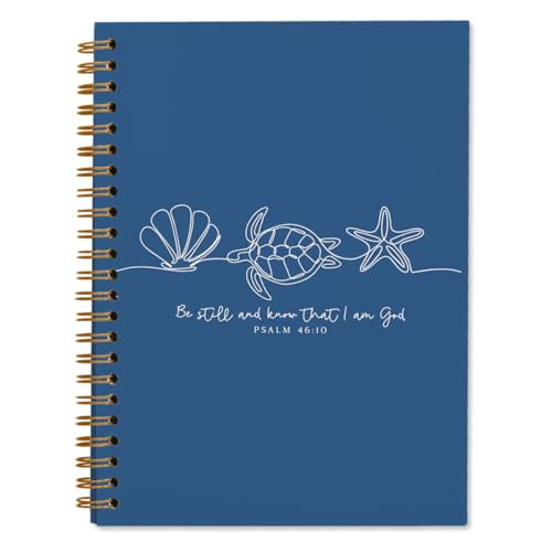 Turtle Bible Journal Notebooks, Seashell Bible Notebook Journals, Church Notes Notebook, Journaling Notebooks for Women, Christian Gifts for Women, Navy Blue Spiral Notebooks 5.5x8.3 - color: Coastal
