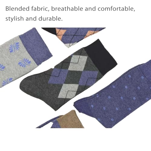 Men's Colorful Striped Dress Socks, 5-Pack Cotton, Sock Size 10-13 - color: Classic Blue Argyle Mix
