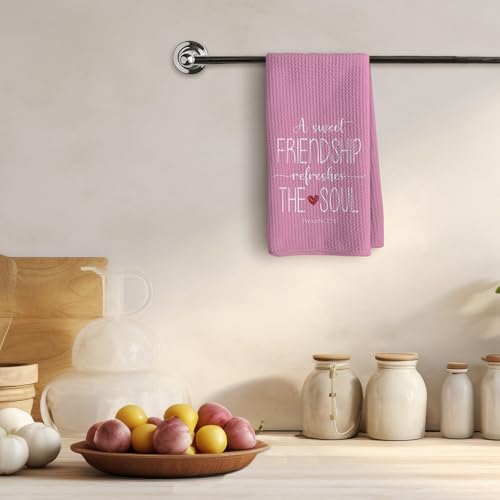 TNUW A Sweet Friendship Refreshes the Soul Kitchen Towels 16X24In, Gift for Friend Woman Dish Towels, Christian Gifts for Women Men, Friendship Gifts Hand Tea Towels for Kitchen Bathroom Decor(Pink) - color: Pink Friend