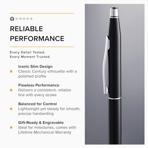 Cross Classic Century Black Lacquer Ballpoint Pen, Medium Point, Black Ink - color: Black & Chrome