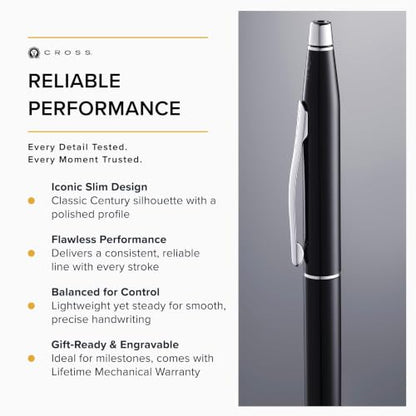 Cross Classic Century Black Lacquer Ballpoint Pen, Medium Point, Black Ink - color: Black & Chrome
